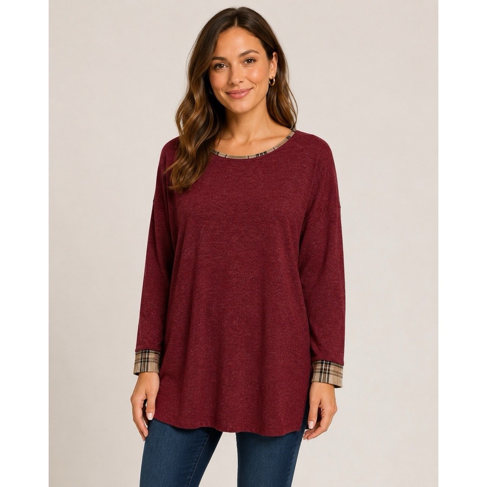 Eloges Red Knit Tunic Top Large Long Sleeve Sweater Boho Fall Casual